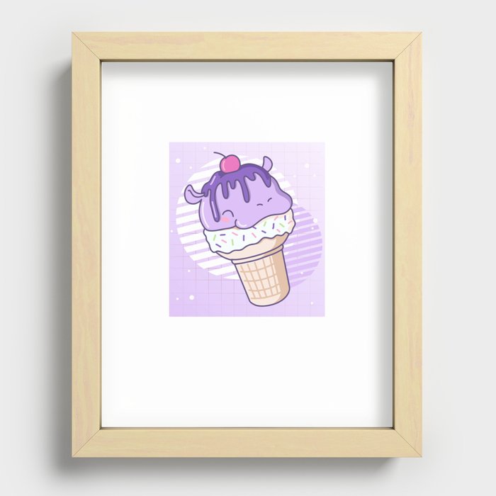 Funny Hippo Ice Cream Cute Kawaii Aesthetic Recessed Framed Print