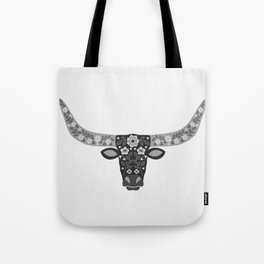 Floral Longhorn – Black and White Tote Bag