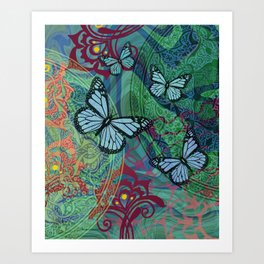 Mandala Butterfly marbled watercolor Graphic Art Print