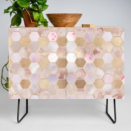 Hexagonal Honeycomb Marble Rose Gold Credenza