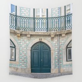 The green door nr. 27 - vintage green azulejos tiles - LIsbon Portugal travel photography Wall Tapestry
