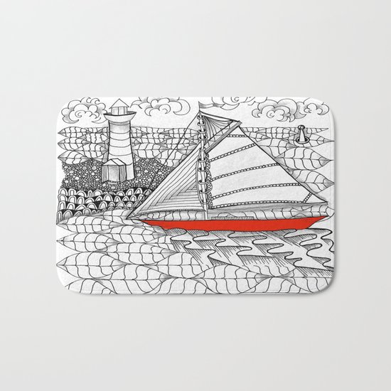 Sailors Dream Fair Winds Sailboat Zentangle Bath Mat