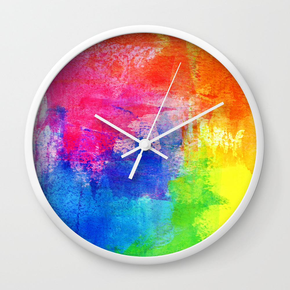 Abstract Rainbow Painting By Emma Freeman Designs Wall Clock By