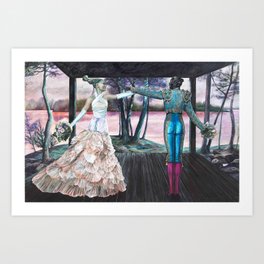Creole Wedding in the Bayou at Sunset romantic landscape painting by Retrogue Art Print