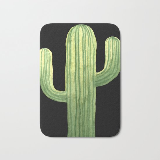 Simple Green Cactus on Black Bath Mat