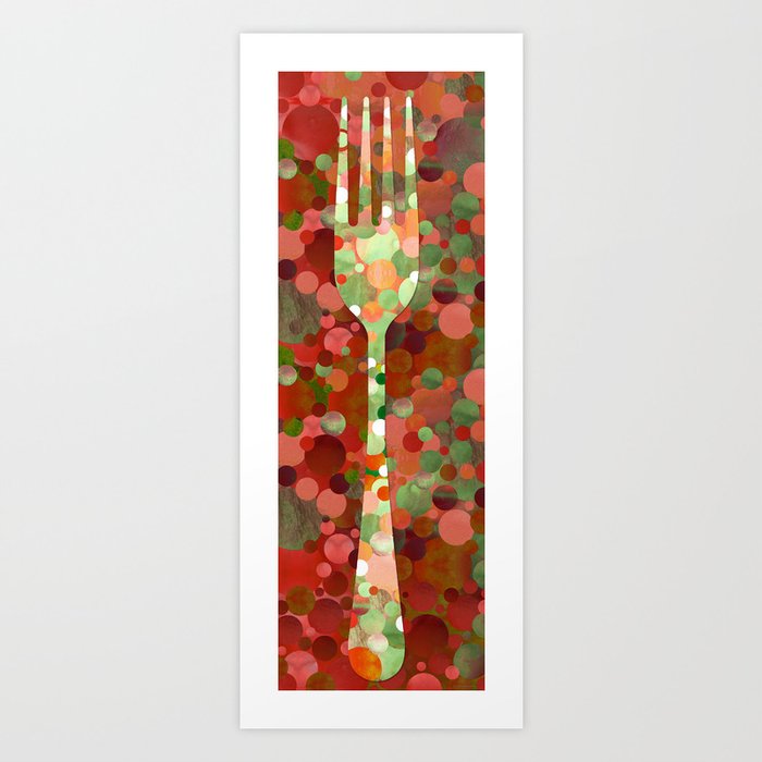 Red Mosaic Flatware Art Fabulous Fork Art Print