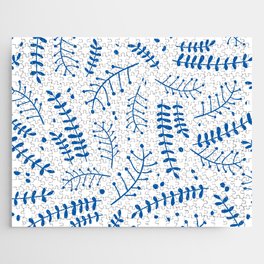 Dark Blue White plant pattern Jigsaw Puzzle