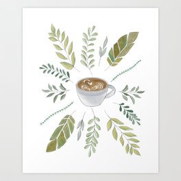 Coffeehouse Botanicals / Cozy Coffee + Leaves Design Art Print