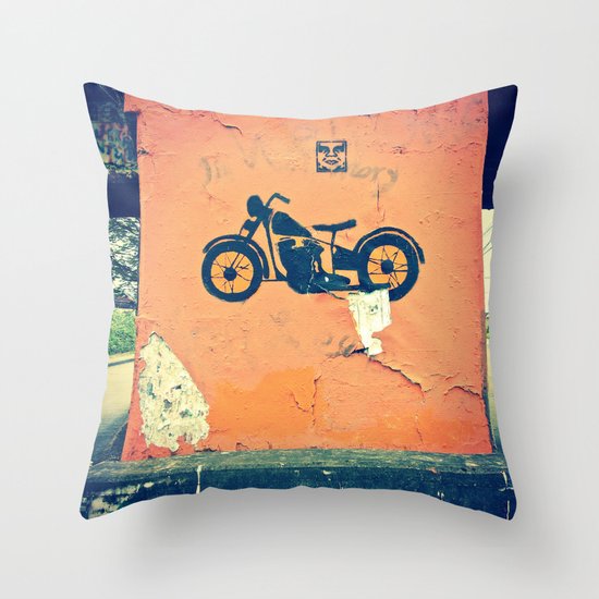Motorcycle street art Throw Pillow