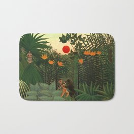 Henri Rousseau "Tropical Landscape - subtitled An American Indian Struggling with a Gorilla" Bath Mat | Naiveart, Henrirousseautiger, Painting, Indian, Tropical, Jungle, Henrirousseau, Landscape, Rousseau, Henrirousseauart 