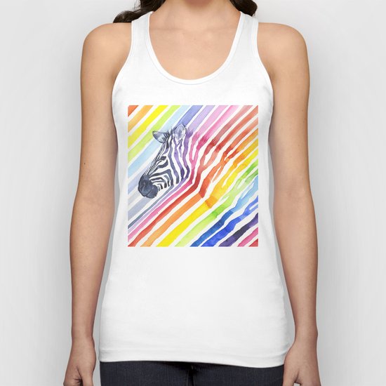 Zebra Rainbow Stripes Colorful Whimsical Animal Unisex Tank Top