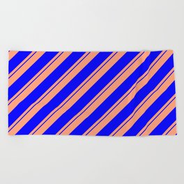 [ Thumbnail: Light Salmon and Blue Colored Stripes Pattern Beach Towel ]