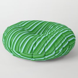 [ Thumbnail: Sky Blue, Dark Green, and Forest Green Colored Lined Pattern Floor Pillow ]
