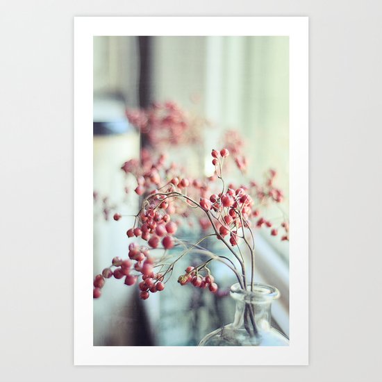 Rose Hips in a Window Still Life Autumn Botanical Art Print
