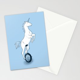 Unicorn on a unicycle - blue Stationery Cards