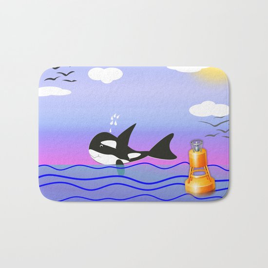 Happy Orca in the Ocean Bath Mat