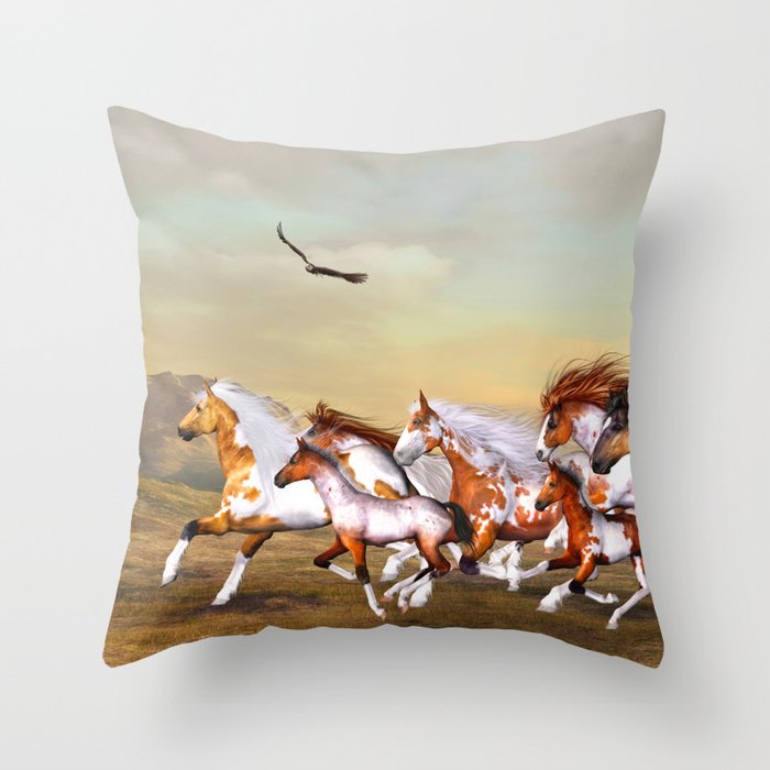 Wild Horses Herd Throw Pillow