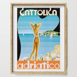 1937 ITALY Cattolica Adriatico Travel Poster Serving Tray