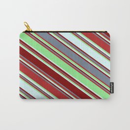 [ Thumbnail: Eyecatching Light Green, Light Cyan, Maroon, Slate Gray, and Red Colored Lines Pattern Carry-All Pouch ]