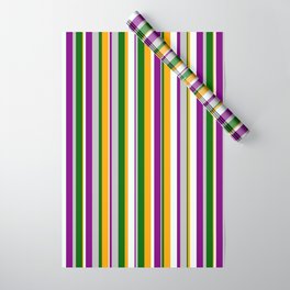 [ Thumbnail: Colorful Grey, Purple, Mint Cream, Orange, and Dark Green Colored Stripes/Lines Pattern Wrapping Paper ]