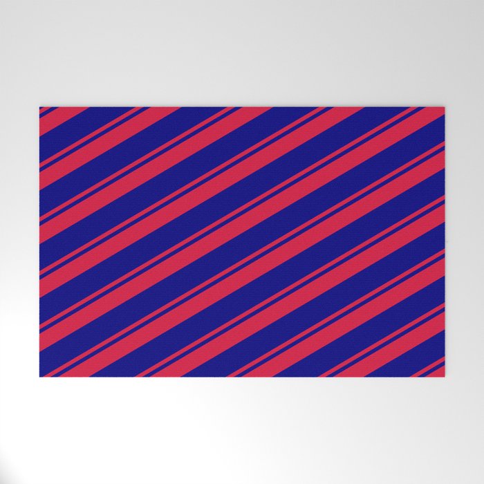 Crimson and Blue Colored Lines/Stripes Pattern Welcome Mat