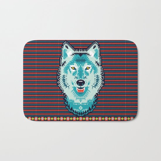 Geometric Wolf Bath Mat