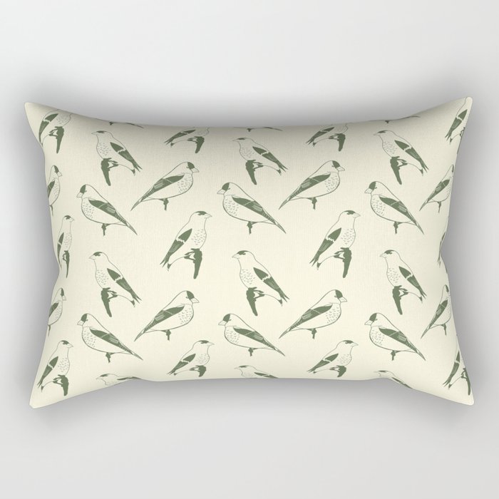 Olive green finches on cream background/ minimalist/ pattern/  Rectangular Pillow