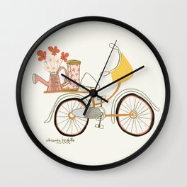Floral Bicycle & Rain Boots Art Print Wall Clock