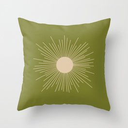 Mid-Century Modern Sunburst II - Minimalist Sun in Mid Mod Beige and Olive Green Throw Pillow