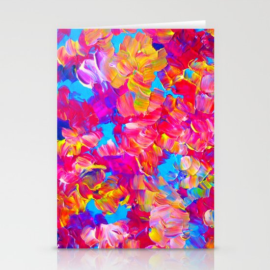 FLORAL FANTASY Bold Abstract Flowers Acrylic Textural Painting Neon Pink Turquoise Feminine Art Stationery Cards