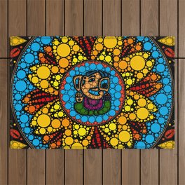 Colorful Ganesha in Marigold Flower Mandala Dot Art Outdoor Rug