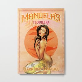 "Manuela's Taquilera: Learn Her Language" Cool Vintage Pinup Girl Mermaid Poster Art Metal Print