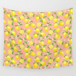 You're the Zest - Lemons on Pink Wall Tapestry