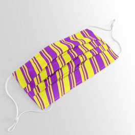 [ Thumbnail: Yellow & Dark Violet Colored Lined Pattern Face Mask ]