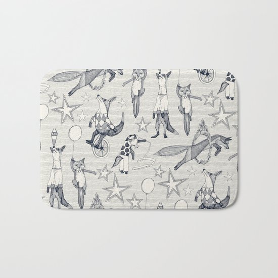 foxy circus indigo ivory Bath Mat