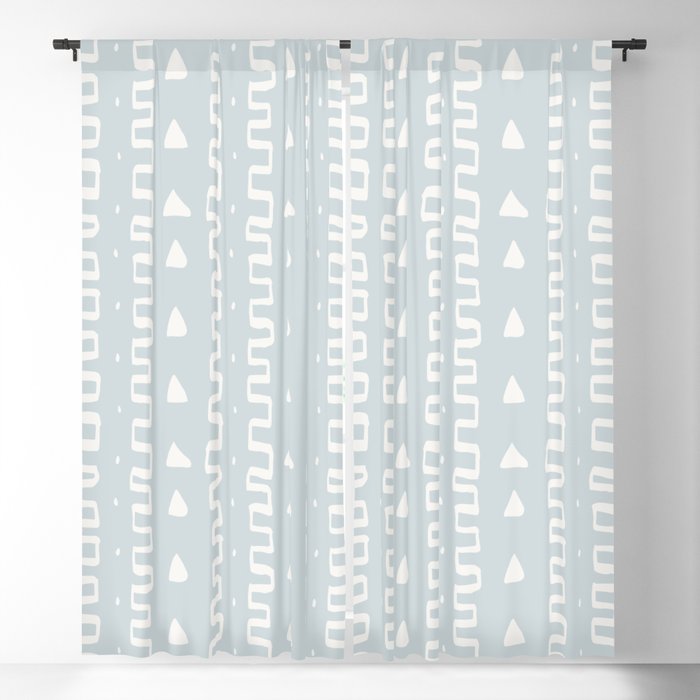 Merit Mud Cloth Light Blue and White Triangle Pattern Blackout Curtain
