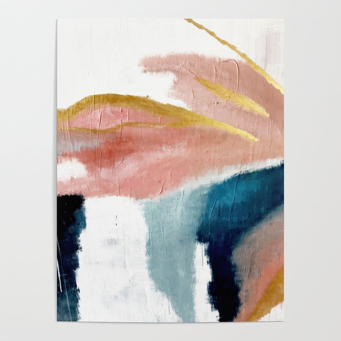 Exhale: a pretty, minimal, acrylic piece in pinks, blues, and gold Posters