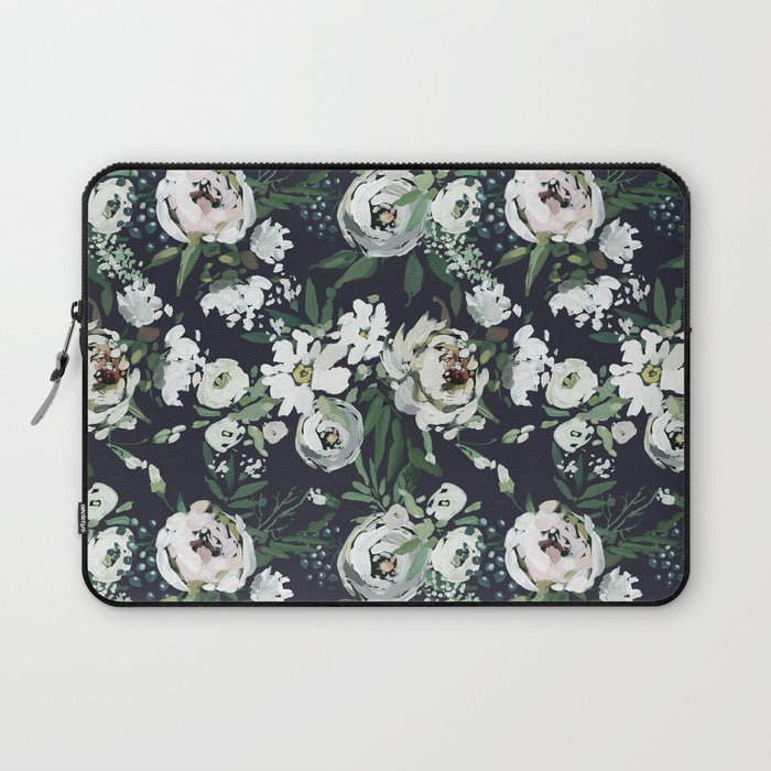 Hand painted blush pink white green watercolor floral Laptop Sleeve