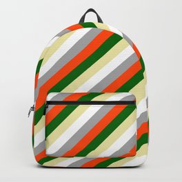 Eye-catching Dark Gray, Red, Dark Green, Pale Goldenrod, and White Colored Stripes/Lines Pattern Backpack