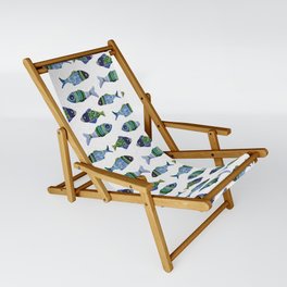 Marine riso fish linen pattern. Modern washed out coastal cottage sea life rustic beach style design Sling Chair