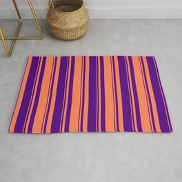 [ Thumbnail: Indigo and Coral Colored Lined Pattern Rug ]