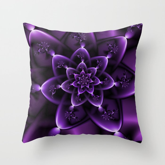 Purple Fractal Rose Throw Pillow