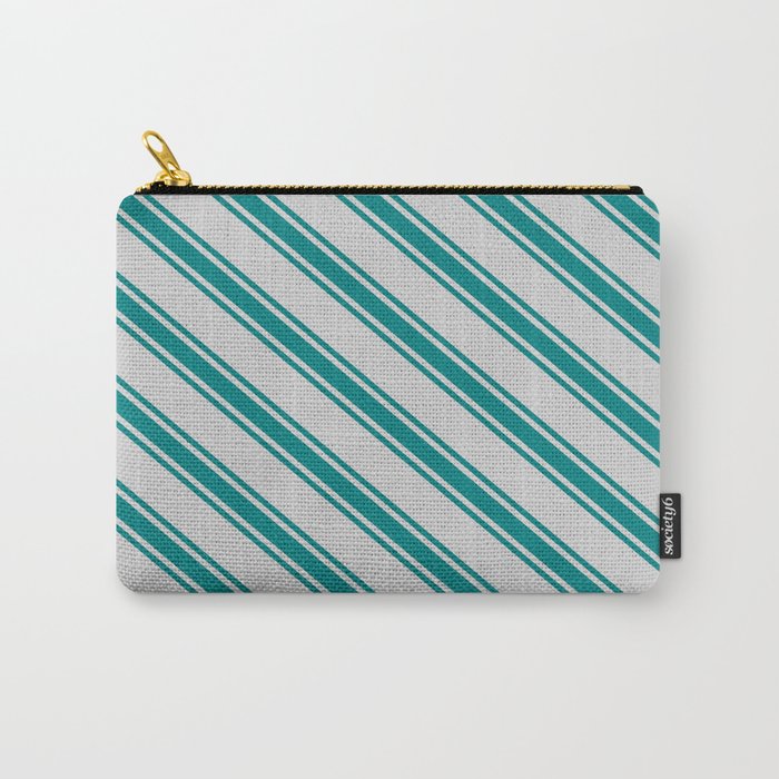 Light Gray & Teal Colored Lined Pattern Carry-All Pouch