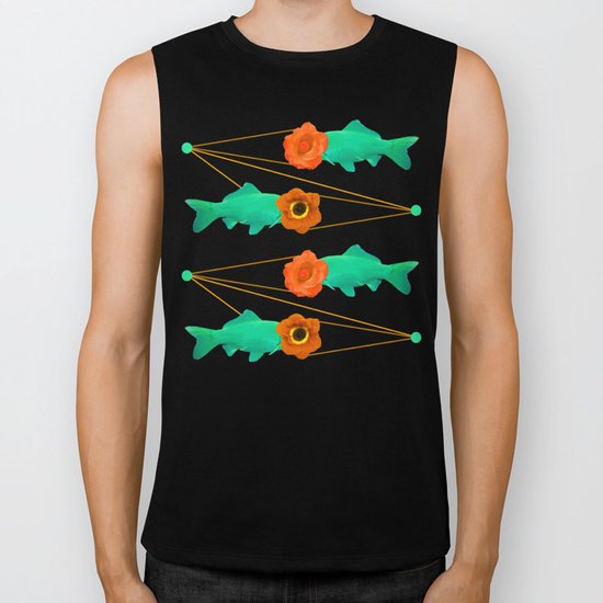 fishes and flowers color option Biker Tank