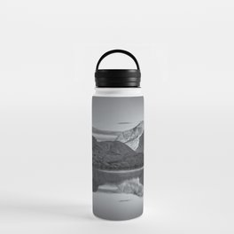 Moon shadow; reflection of the twilight moon on lake natural wonder black and white photograph - photography - photographs for home and wall decor Water Bottle