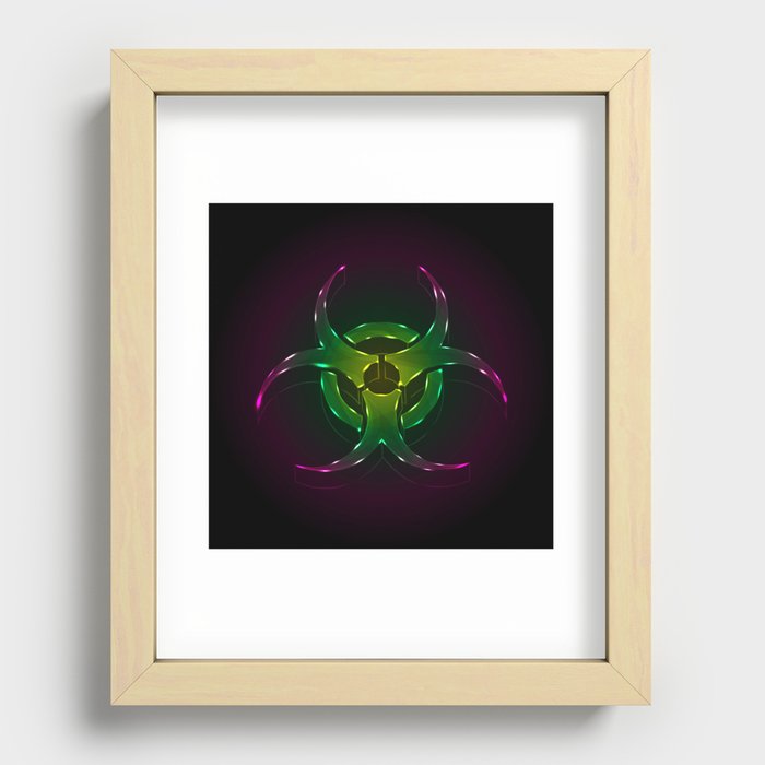 An illustration of a fluorescent biohazard symbol.  Recessed Framed Print