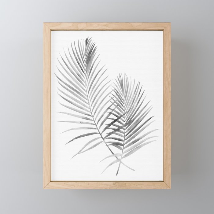 Black and White Palm Fronds Illustration Framed Mini Art Print