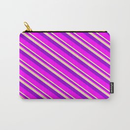 [ Thumbnail: Tan, Dark Violet & Fuchsia Colored Lines Pattern Carry-All Pouch ]