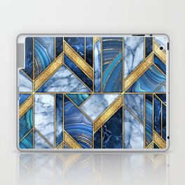 Art Deco Gold + Midnight Blue Marble Abstract Geometry Laptop Skin