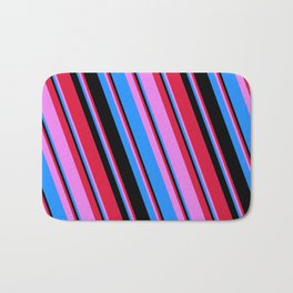 [ Thumbnail: Crimson, Violet, Blue & Black Colored Lines/Stripes Pattern Bath Mat ]